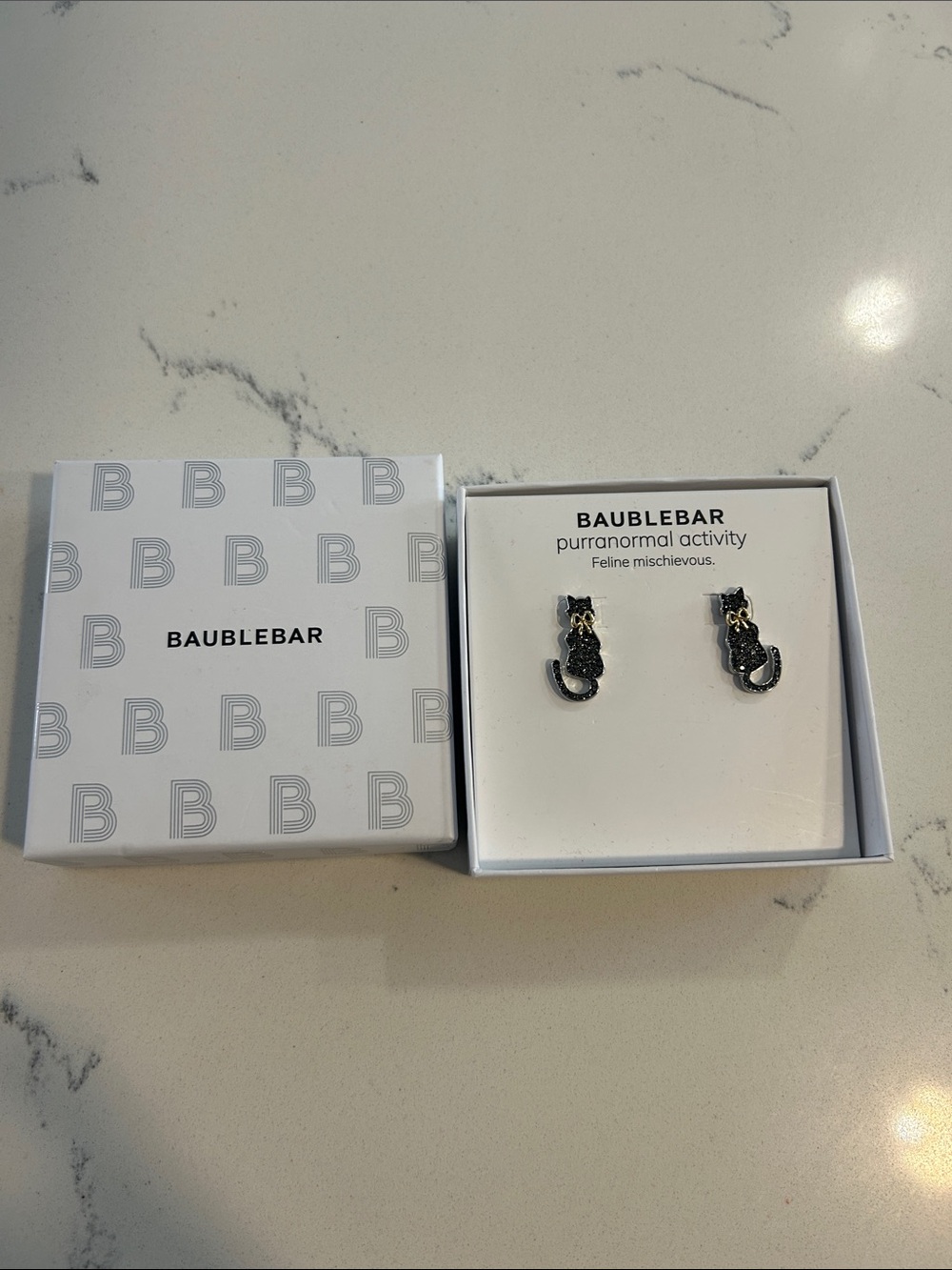 BaubleBar Black Cat Stud Earrings with Gold Eyes